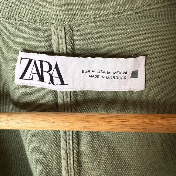 Zara Shacket Womens Size Medium Sage Green Denim Wide Arm Sleeve 100% Cotton - Picture 2 of 15